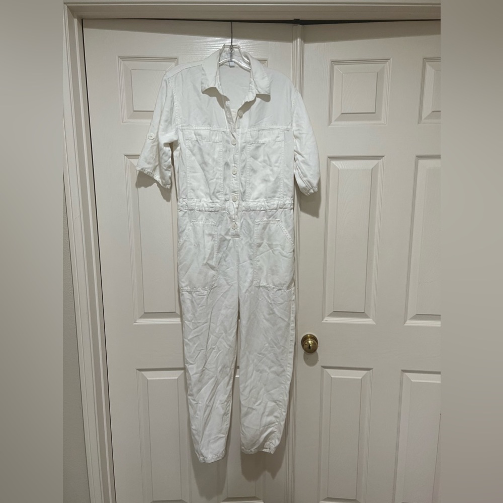 Zara Women’s White Rustic Button Up Utility Jumpsuit Size Small - Picture 3 of 10